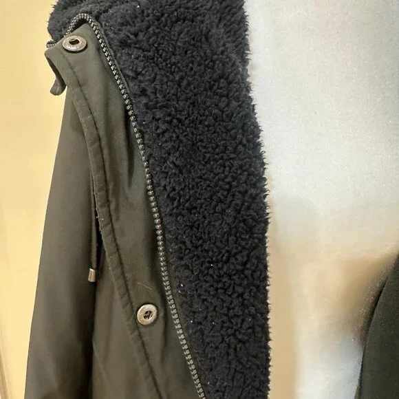 French Connection Softshell Sherpa Lined Hooded Coat Dark Olive Women’s 1X - Picture 5 of 15